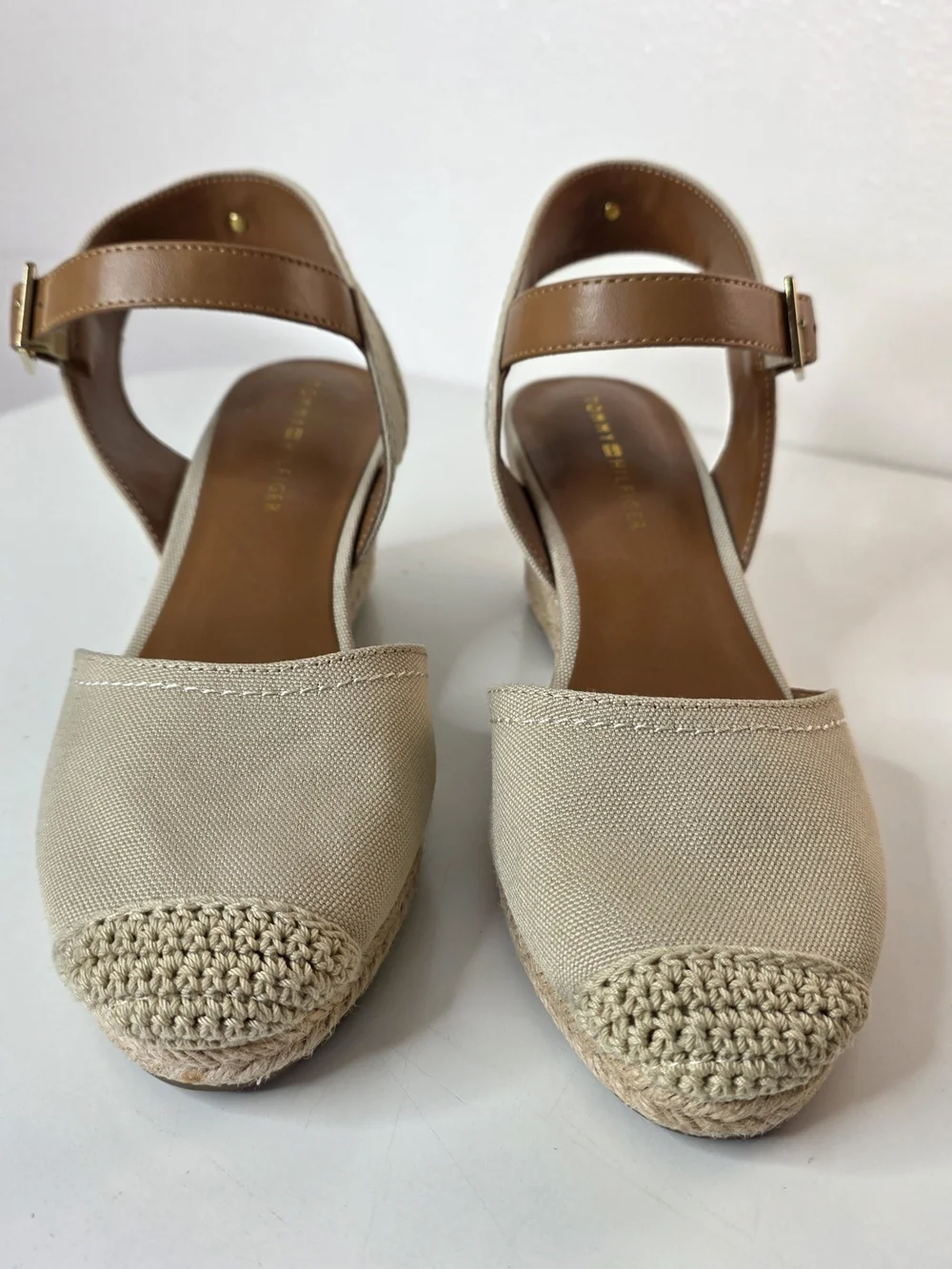 Tommy Hilfiger Nilsa Beige Espadrille Wedge Sandals with Ankle Strap Size 8.5